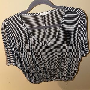 Gray & White Stripe Cinched Waist Flowy Crop Top M